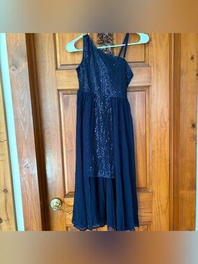 Grace Karin Navy One-Shoulder Sequin & Chiffon Party Dress